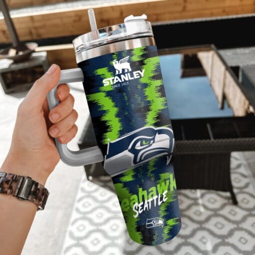 nfl seattle seahawks custom stanley quencher 40oz stainless steel tumbler with handle xnnim 1