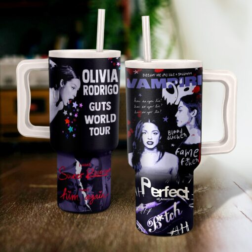 olivia rodrigo guts world tour music custom stanley quencher 40oz stainless steel tumbler with handle ah81h 1