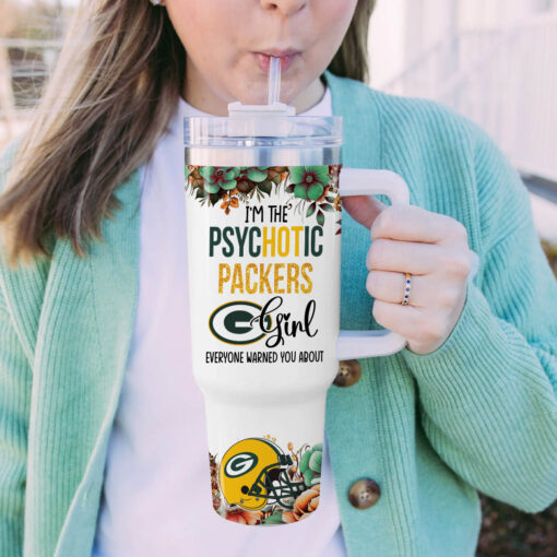 packers girl green bay packers nfl custom stanley quencher 40oz stainless steel tumbler with handle 5awnr