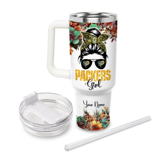 packers girl green bay packers nfl custom stanley quencher 40oz stainless steel tumbler with handle