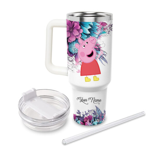 peppa pig cartoon custom stanley quencher 40oz stainless steel tumbler with handle