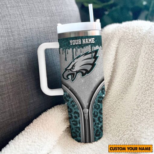 philadelphia eagles nfl glitter leopard print custom stanley quencher 40oz stainless steel tumbler with handle tc8fk