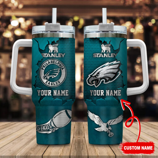 philadelphia eagles nfl metal style custom stanley quencher 40oz stainless steel tumbler with handle mfcve 1