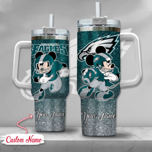 philadelphia eagles nfl mickey mouse glitter custom stanley quencher 40oz stainless steel tumbler with handle aca35