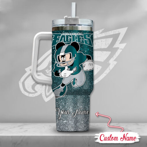 philadelphia eagles nfl mickey mouse glitter custom stanley quencher 40oz stainless steel tumbler with handle nluhe