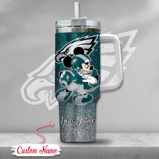 philadelphia eagles nfl mickey mouse glitter custom stanley quencher 40oz stainless steel tumbler with handle