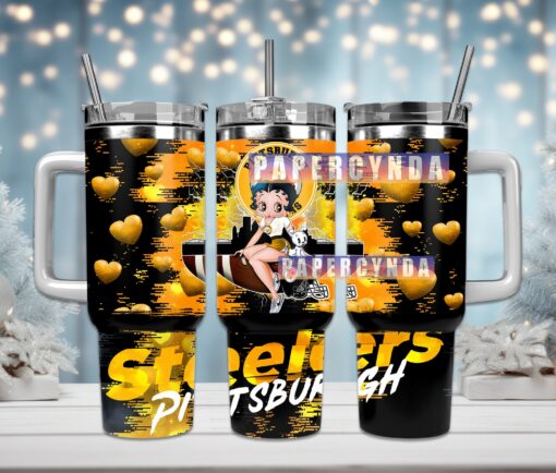 pittsburgh steelers custom stanley quencher 40oz stainless steel tumbler with handle begay