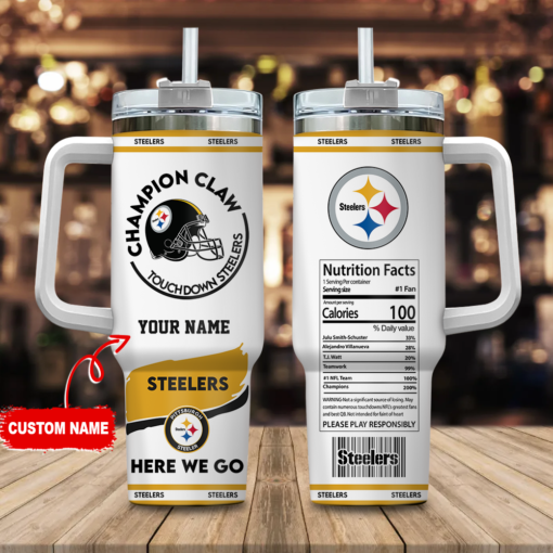 pittsburgh steelers nfl champion claw custom stanley quencher 40oz stainless steel tumbler with handle ucnuz 1