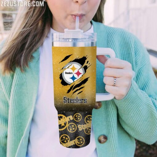 pittsburgh steelers nfl glitter custom stanley quencher 40oz stainless steel tumbler with handle d2zbd