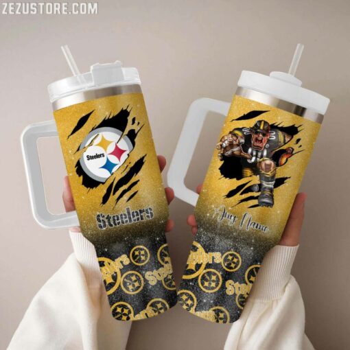 pittsburgh steelers nfl glitter custom stanley quencher 40oz stainless steel tumbler with handle oua9i 1