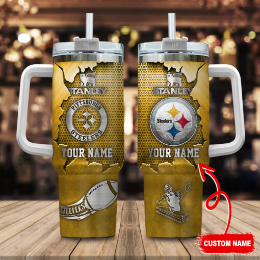 pittsburgh steelers nfl metal style custom stanley quencher 40oz stainless steel tumbler with handle mfneg 1