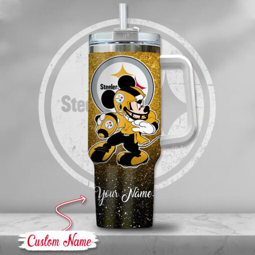 pittsburgh steelers nfl mickey mouse glitter custom stanley quencher 40oz stainless steel tumbler with handle 0plkj