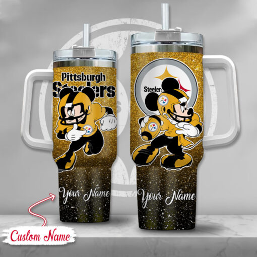 pittsburgh steelers nfl mickey mouse glitter custom stanley quencher 40oz stainless steel tumbler with handle i1vly 1