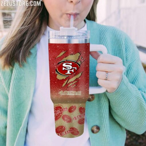 san francisco 49ers nfl glitter custom stanley quencher 40oz stainless steel tumbler with handle