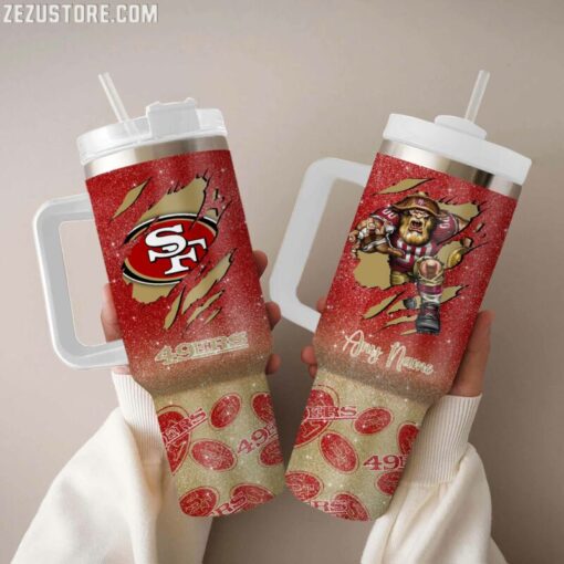 san francisco 49ers nfl glitter custom stanley quencher 40oz stainless steel tumbler with handle y5lj1 1