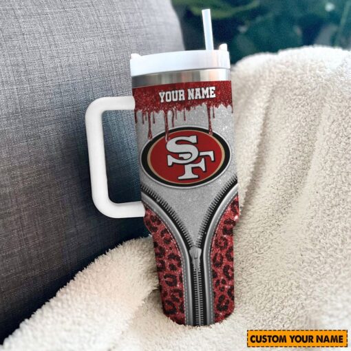 san francisco 49ers nfl glitter leopard print custom stanley quencher 40oz stainless steel tumbler with handle bzzwk