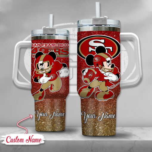 san francisco 49ers nfl mickey mouse glitter custom stanley quencher 40oz stainless steel tumbler with handle xbafe 1