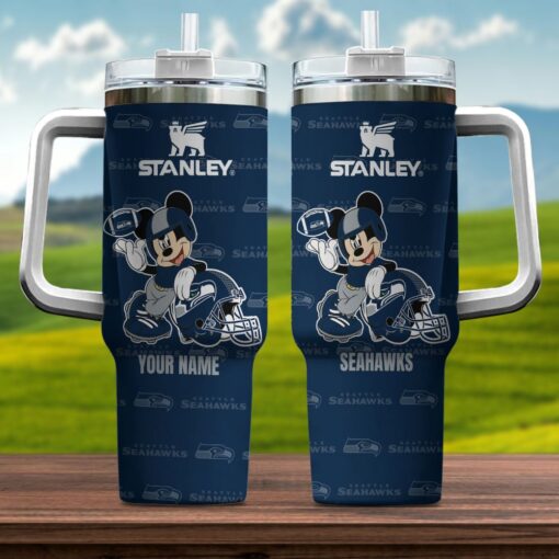 seattle seahawks nfl mickey mouse custom stanley quencher 40oz stainless steel tumbler with handle ssa9t 1