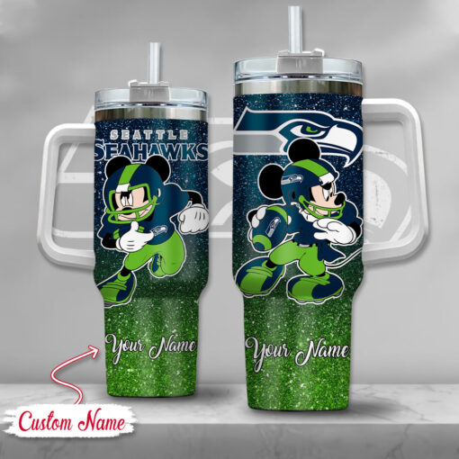 seattle seahawks nfl mickey mouse glitter custom stanley quencher 40oz stainless steel tumbler with handle 8jx4v 1