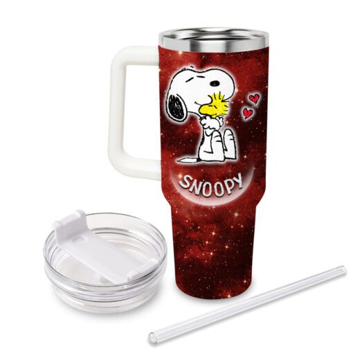 snoopy and charlie brown peanuts cartoon custom stanley quencher 40oz stainless steel tumbler with handle iylkj