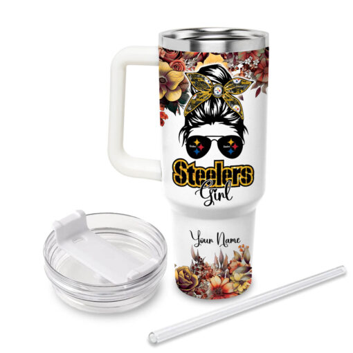 steelers cartoon custom stanley quencher 40oz stainless steel tumbler with handle