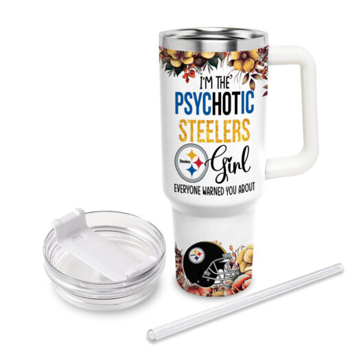 steelers cartoon custom stanley quencher 40oz stainless steel tumbler with handle