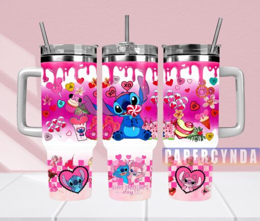 stitch couple valentine custom stanley quencher 40oz stainless steel tumbler with handle flvfo