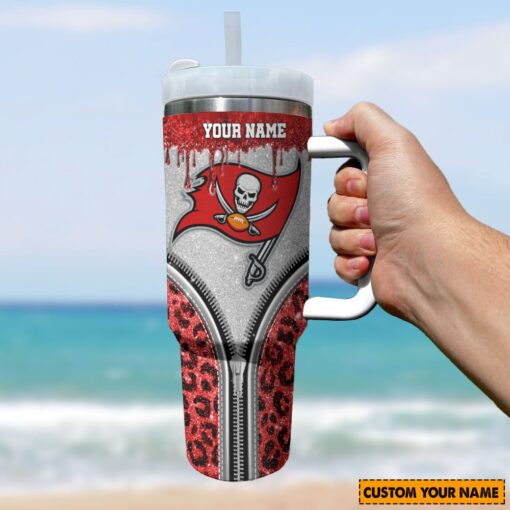 tampa bay buccaneers nfl glitter leopard print custom stanley quencher 40oz stainless steel tumbler with handle wniki