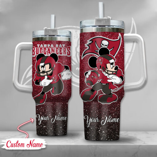 tampa bay buccaneers nfl mickey mouse glitter custom stanley quencher 40oz stainless steel tumbler with handle fud6m 1