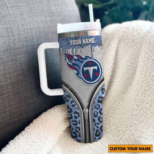 tennessee titans nfl glitter leopard print custom stanley quencher 40oz stainless steel tumbler with handle fdt7c