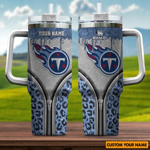 tennessee titans nfl glitter leopard print custom stanley quencher 40oz stainless steel tumbler with handle hjjip 1