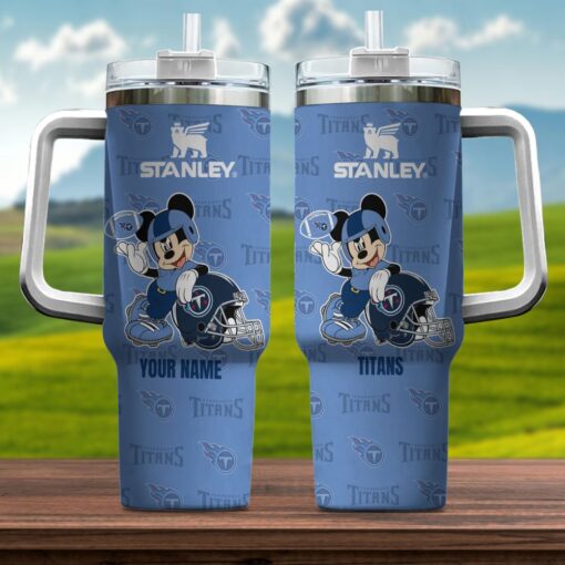 tennessee titans nfl mickey mouse custom stanley quencher 40oz stainless steel tumbler with handle js7ia 1