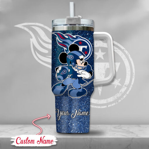 tennessee titans nfl mickey mouse glitter custom stanley quencher 40oz stainless steel tumbler with handle