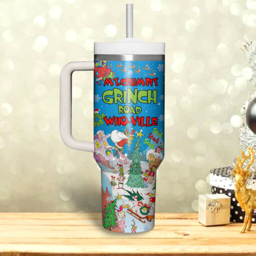 the grinch christmas cartoon custom stanley quencher 40oz stainless steel tumbler with handle 1qayn