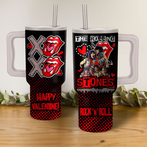 the rolling stones happy valentine music custom stanley quencher 40oz stainless steel tumbler with handle bogra 1