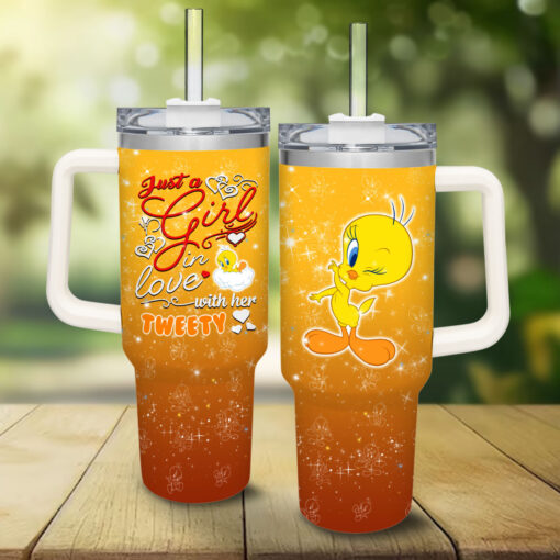 tweety looney tunes cartoon custom stanley quencher 40oz stainless steel tumbler with handle hnp4c 1