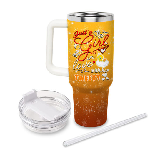 tweety looney tunes cartoon custom stanley quencher 40oz stainless steel tumbler with handle tcony