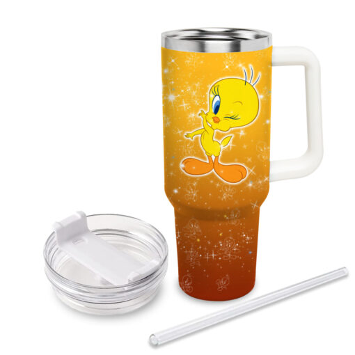 tweety looney tunes cartoon custom stanley quencher 40oz stainless steel tumbler with handle