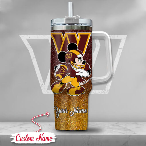 washington commanders nfl mickey mouse glitter custom stanley quencher 40oz stainless steel tumbler with handle toqm7